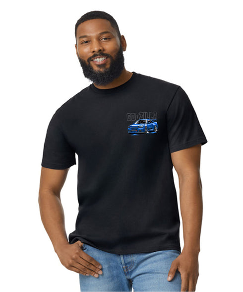 JDM T-Shirt Japanese Modified Automotive Street Drift Drag Race Car Godzilla Skyline Blue 08